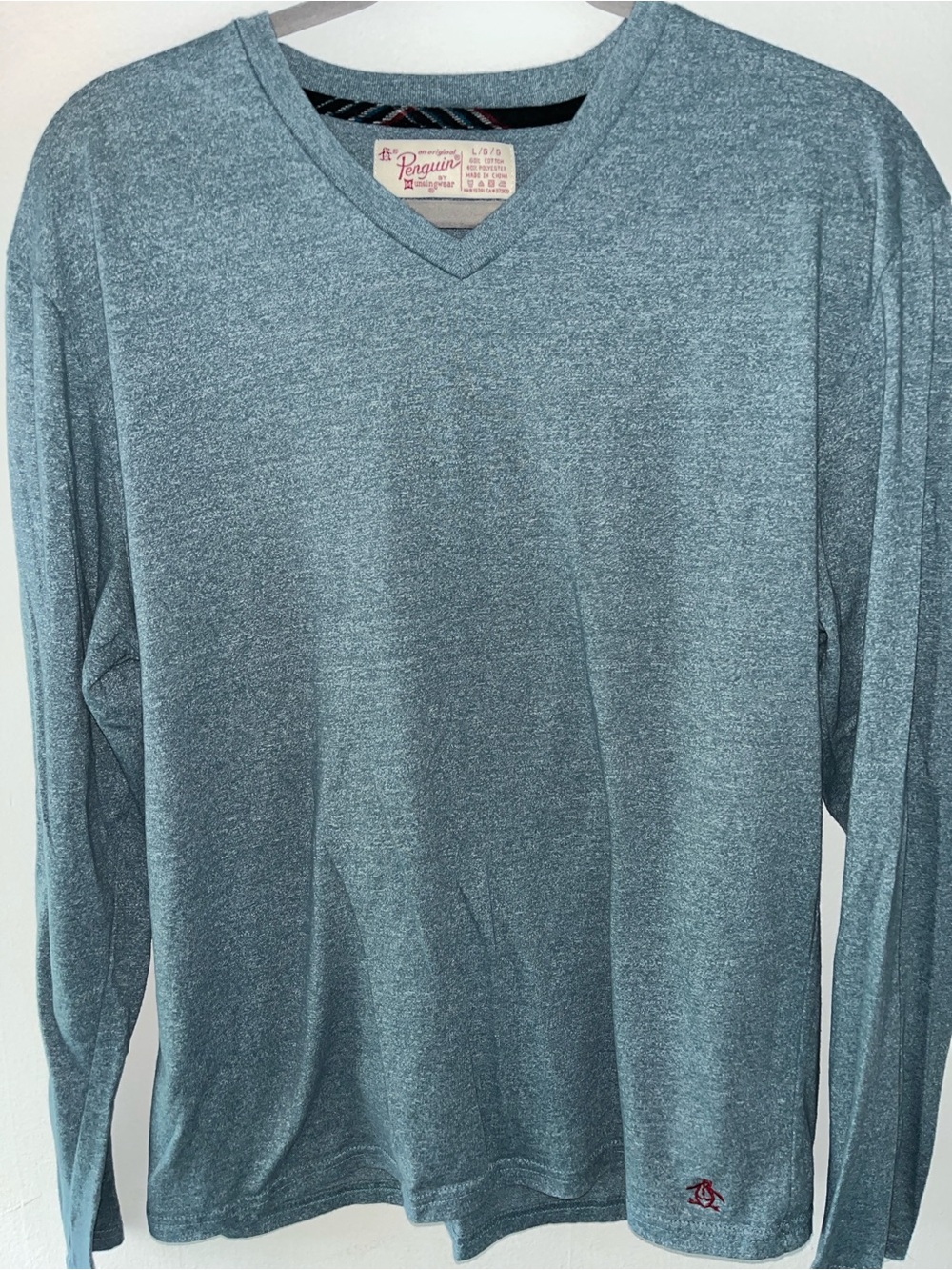 Original Penguin Slate Blue Heather V-Neck Long Sleeve Top